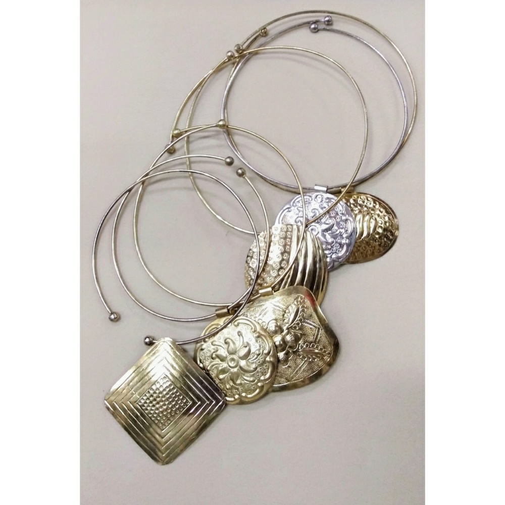 2 Necklaces - Gold/Silver BRASS Pendant Cuff Style